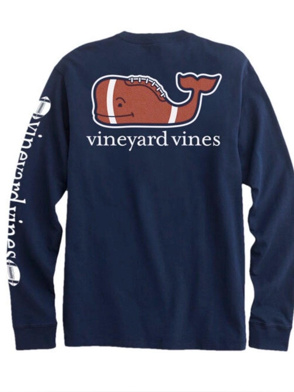 Vineyard Vines Football Whale Shirt Blue Long Sleeve Pullover Men's Size Large